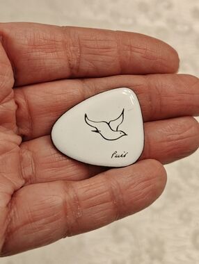 Vintage Enamel On Copper Dove Of Peace Pin In Picasso Style